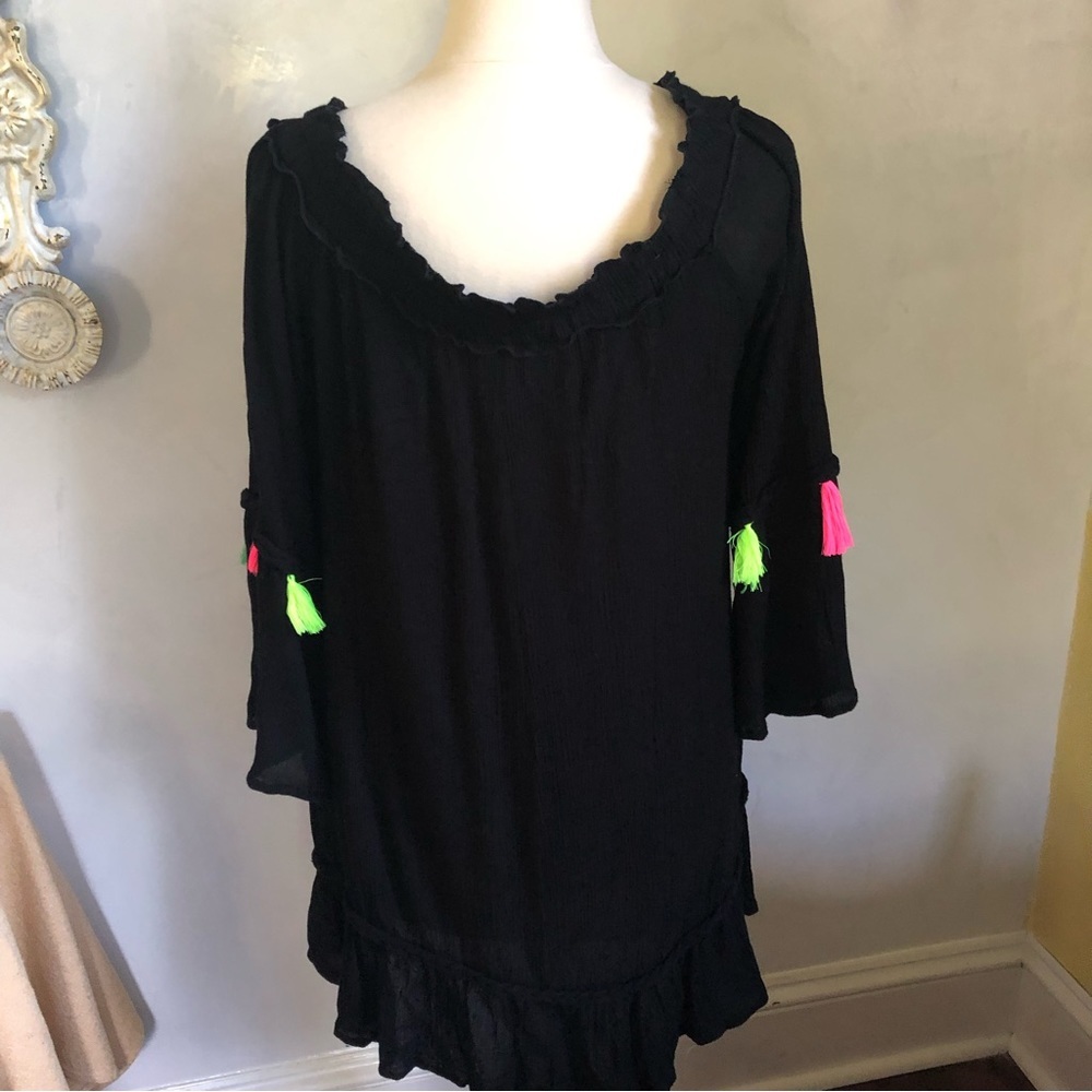 True Destiny beach, bohemian summer black off the shoulder tassel dress - Picture 6 of 16